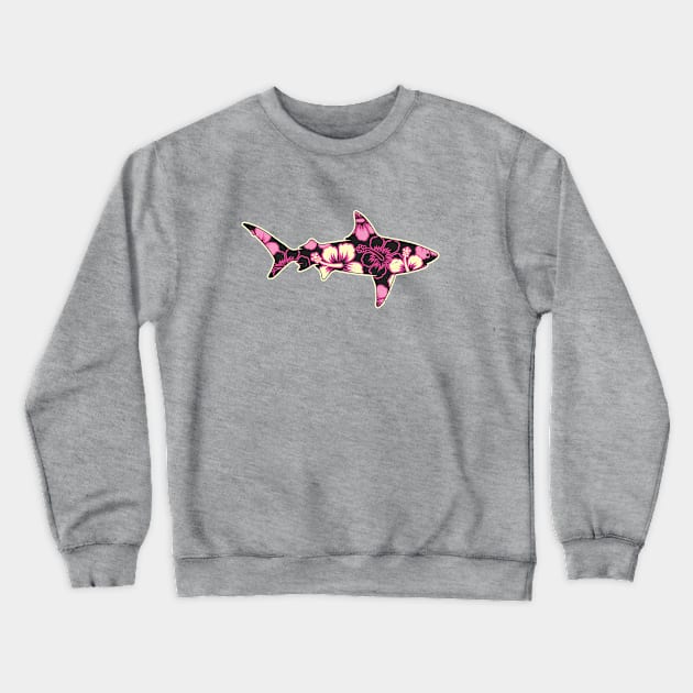 Hawaiian Hibiscus Shark Pink Crewneck Sweatshirt by analogdreamz